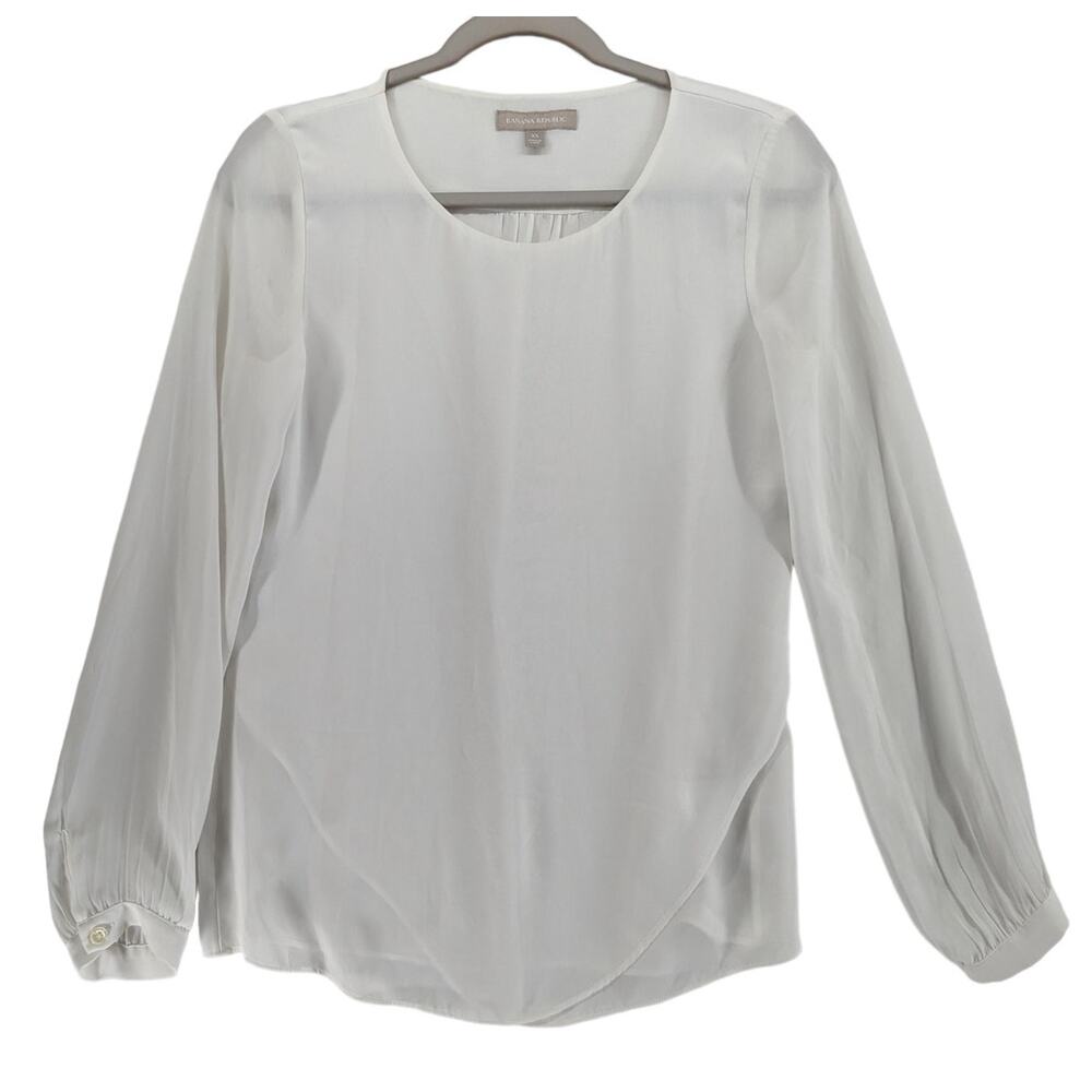 Banana Republic Sheer Blouse XS White Pleated Long Sleeves Overlay Office Shirt
